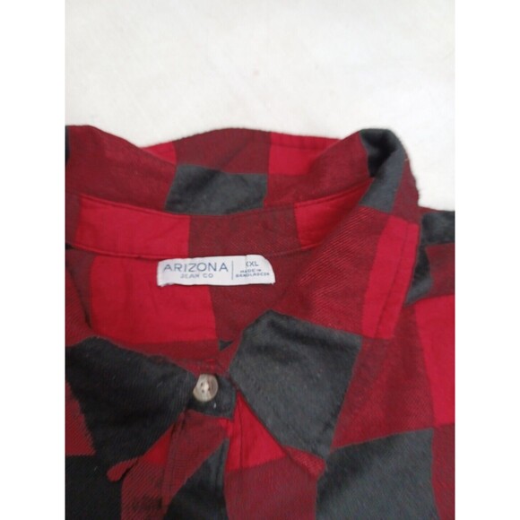 Arizona Flannel Shirt Mens Red Black Plaid Button Down Soft Lightweight XXL NWT - Picture 7 of 10